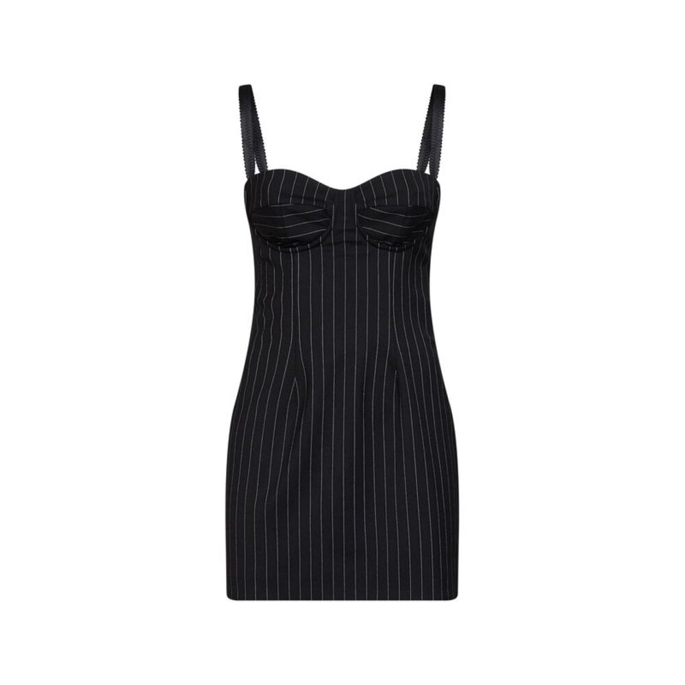 Dolce & Gabbana Women Black Stretch Pinstriped Wool Bustier Mini Dress